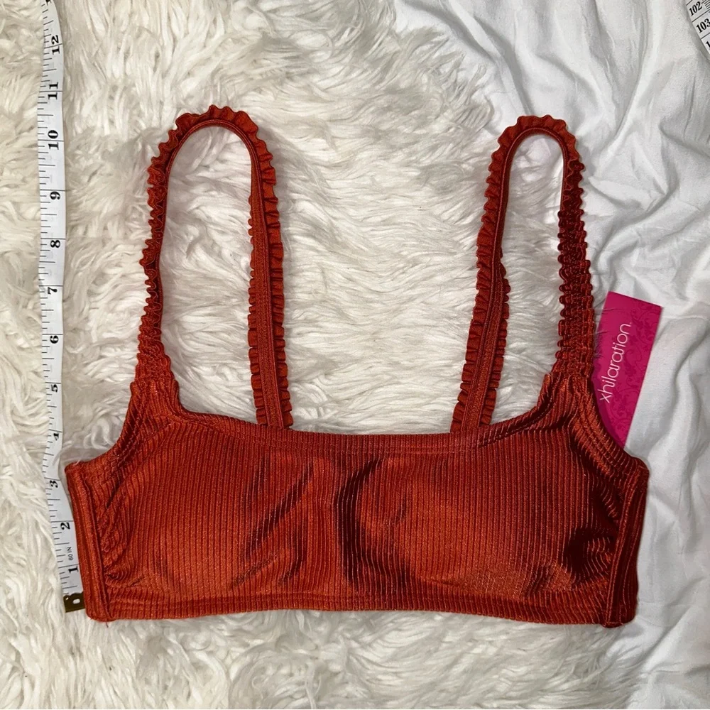 Xhilaration | NWT Ribbed Ruffle Strap Bikini Top Dark Red Burnt Orange S